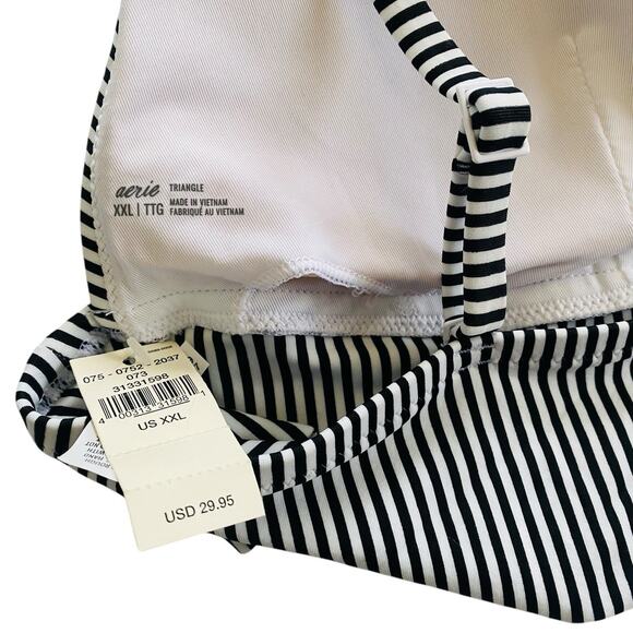 AERIE Longline Triangle Bikini Top Black & White Classic Striped Women’s XXL - Picture 4 of 8